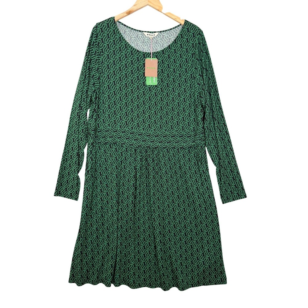 New Boden Abigail Jersey Plus Size Dress 20 Dress Geometric Ribbon Green Black
